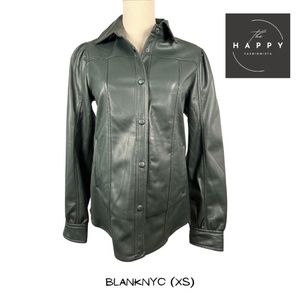 NWT Blank NYC Dark Green, Faux Leather, Snap Closure Button Down (XS)